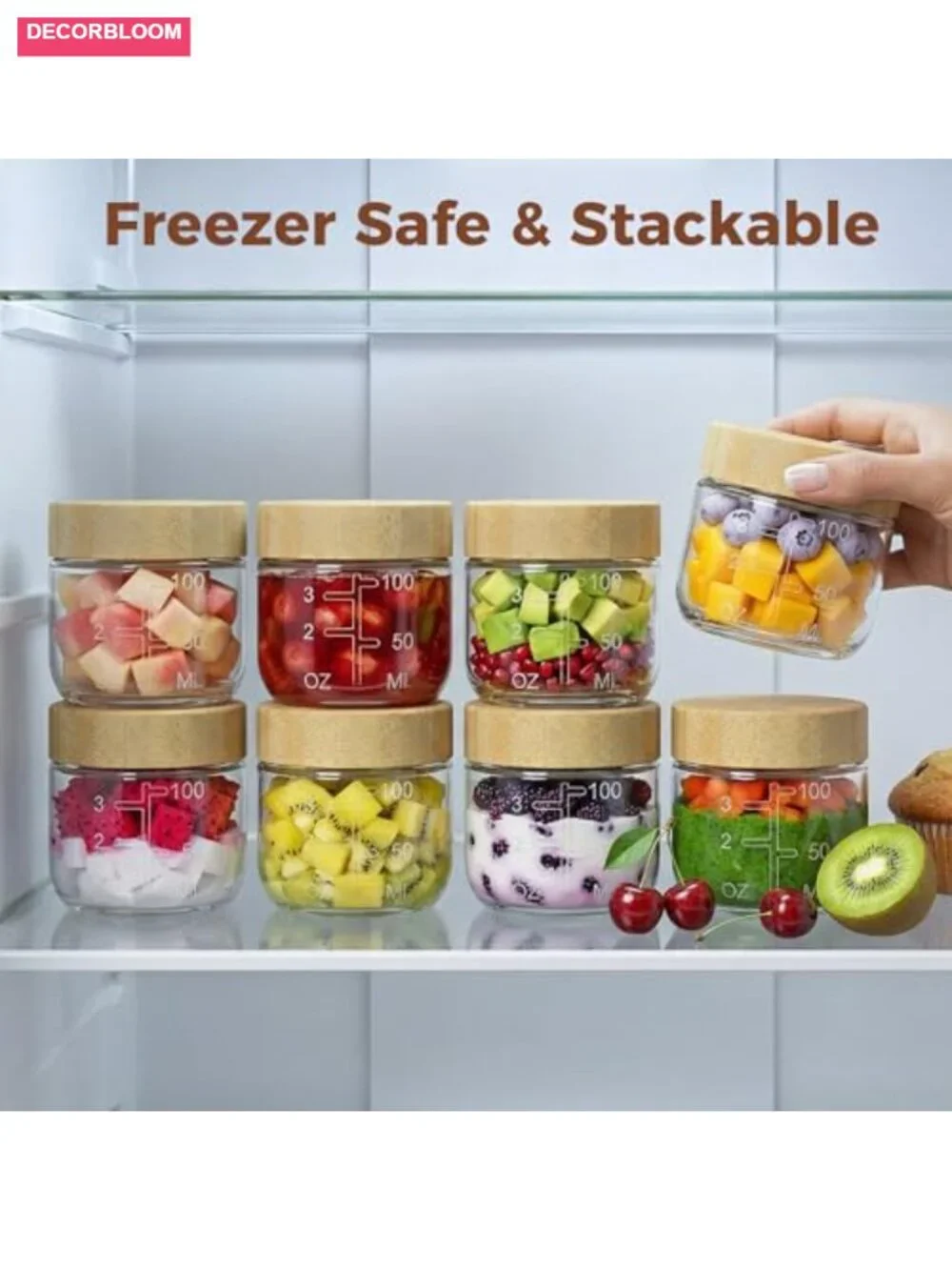 6 Pack 3oz Glass Salad Dressing Containers with Bamboo Lids, Airtight Leakproof